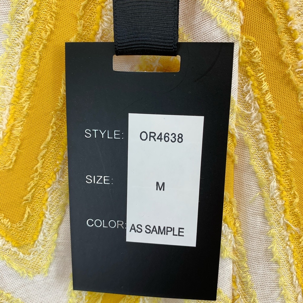 NWT Oliver Yellow Chevron Blouse Bell Sleeve Top Womens Shirt Medium Knot Shirt - Picture 7 of 16